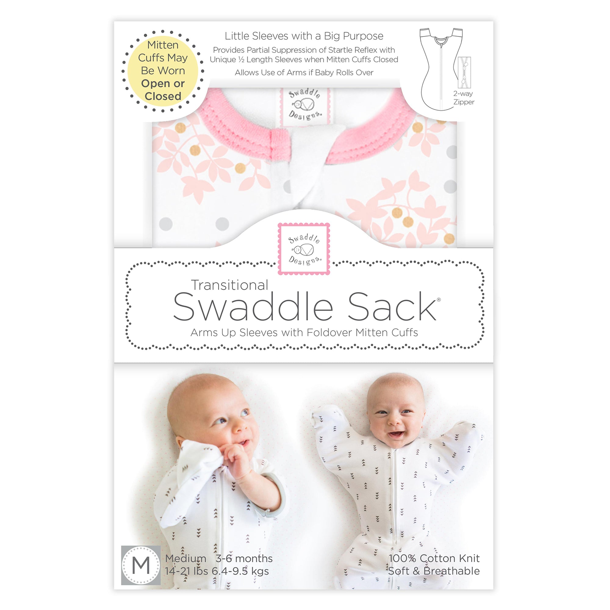 Transitional Swaddle Sack Arms Up 1/2Length Sleeves & Mitten Cuffs