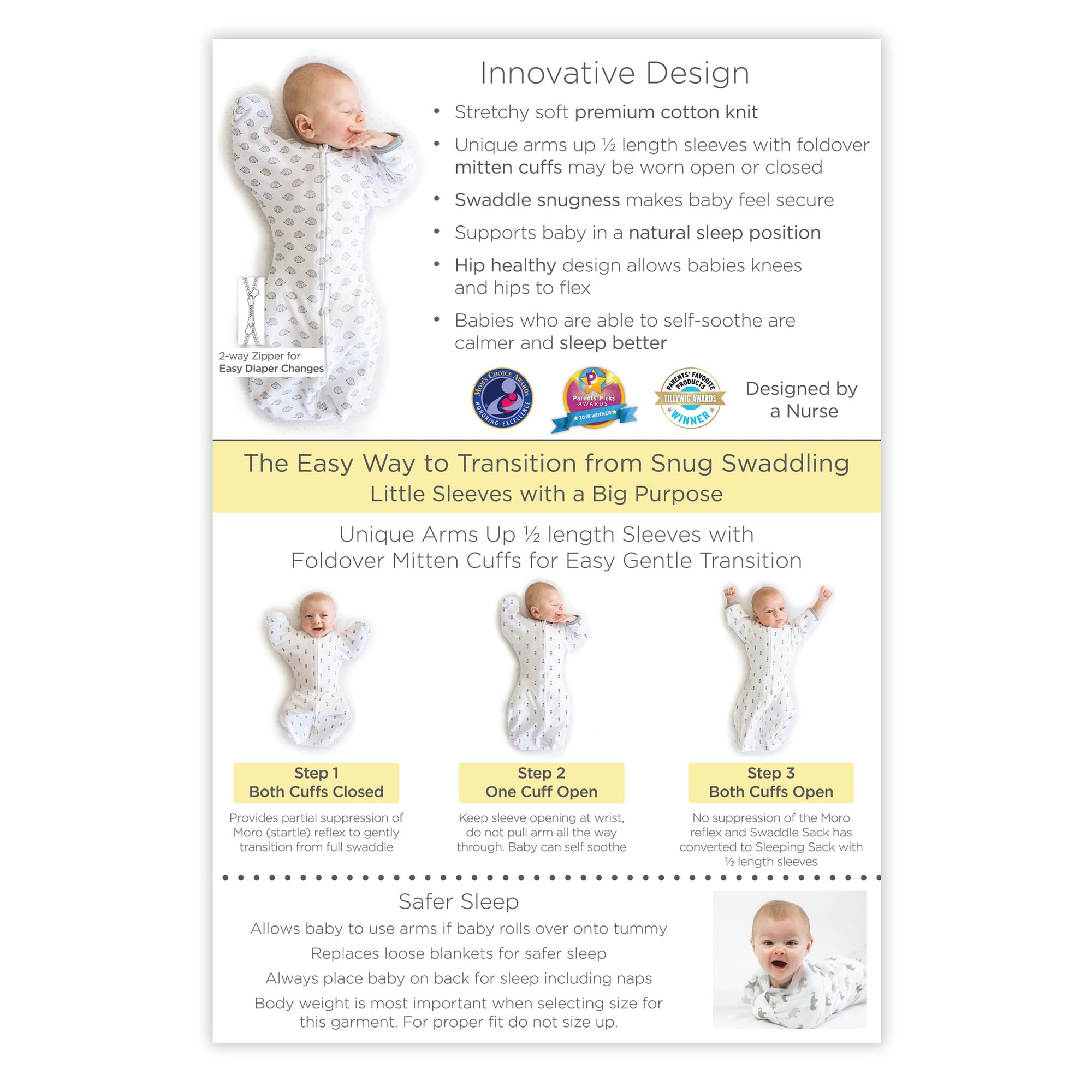 Transitional Swaddle Sack with Arms Up Sleeves & Mitten Cuffs, Tiny