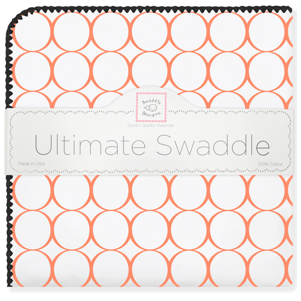 Ultimate Swaddle Blanket - Mod Circles on White, Orange with Black Trim