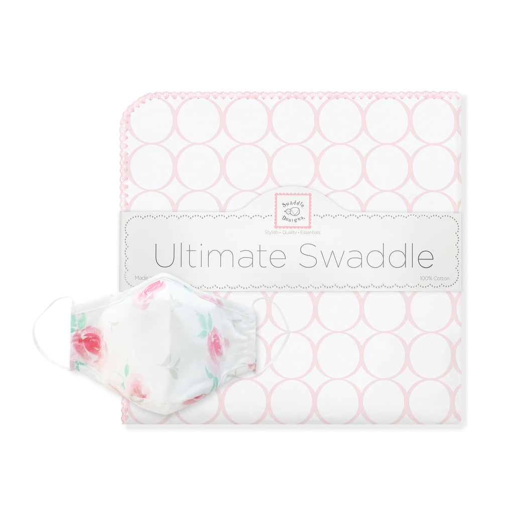 Ultimate Swaddle Mod Circles and 2-Layer Cotton Watercolor Face Mask Set - Pink