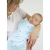 Ultimate Swaddle Blanket - Doggie & Star Ball on Pastel Blue with Dark Gray Trim