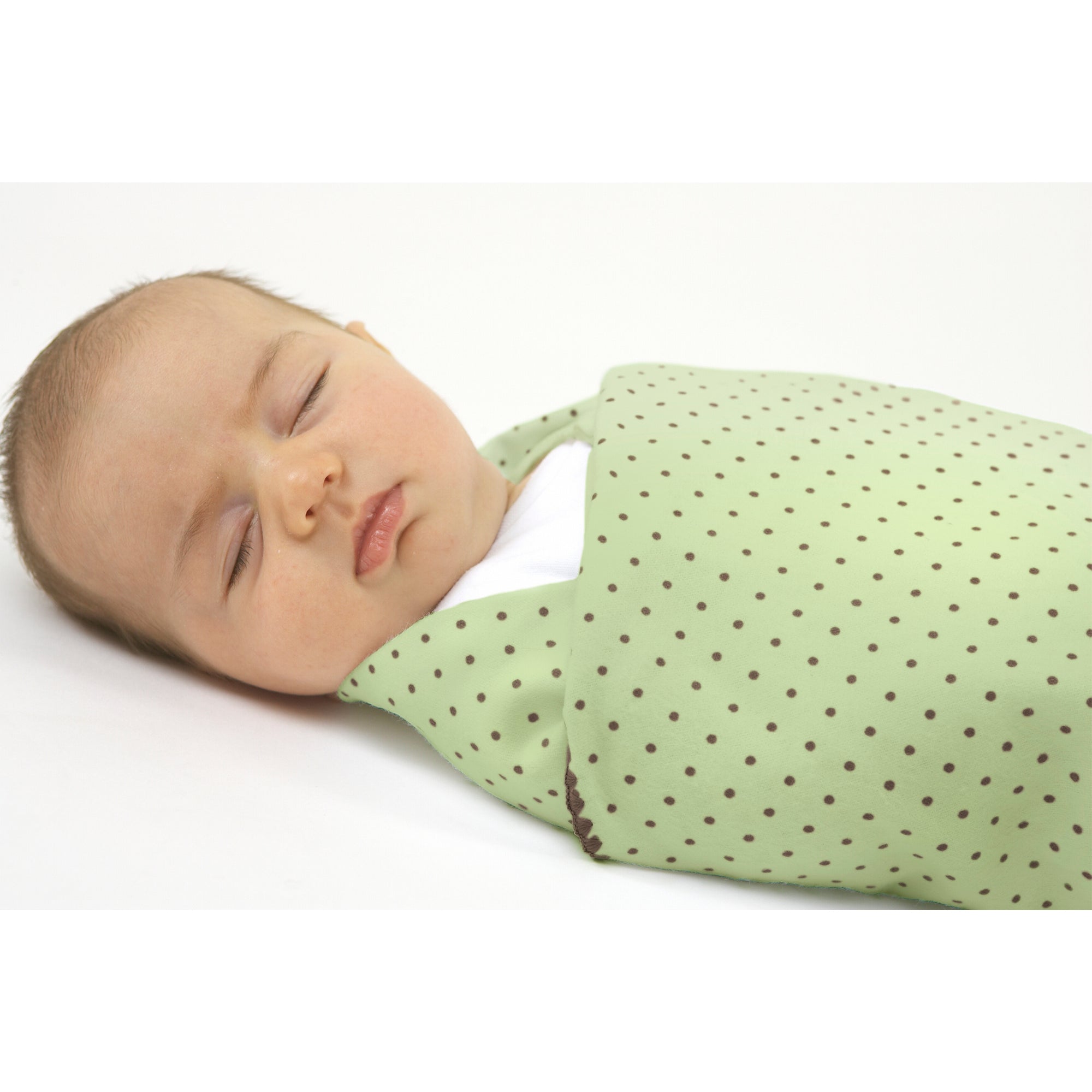 Ultimate Swaddle Blanket Brown Polka Dots on Lime SwaddleDesigns