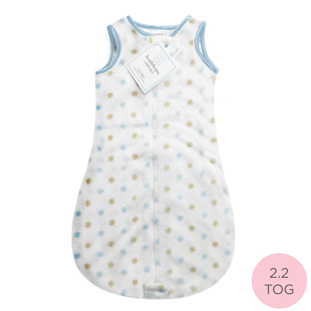 Cozy Non-Weighted zzZipMe Sack - Gold & Pastel Blue Dots