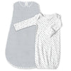 Cotton Knit Non-Weighted zzZipMe Sack Set - Heathered Gray + Tiny Triangles Shimmer Pajama Gown