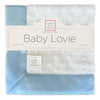 Baby Lovie -  White Plush Dots with Pastel Blue Silky Satin Trim