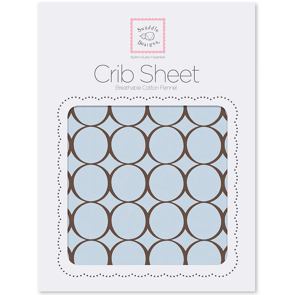 Flannel Fitted Crib Sheet - Brown Mod Circles, Pastel Blue