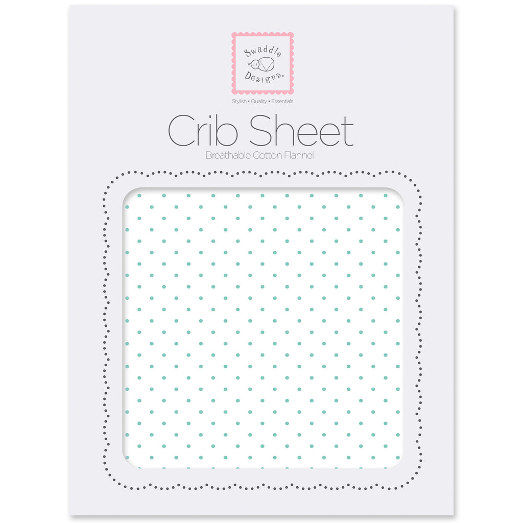 Flannel Fitted Crib Sheet - Polka Dots, SeaCrystal