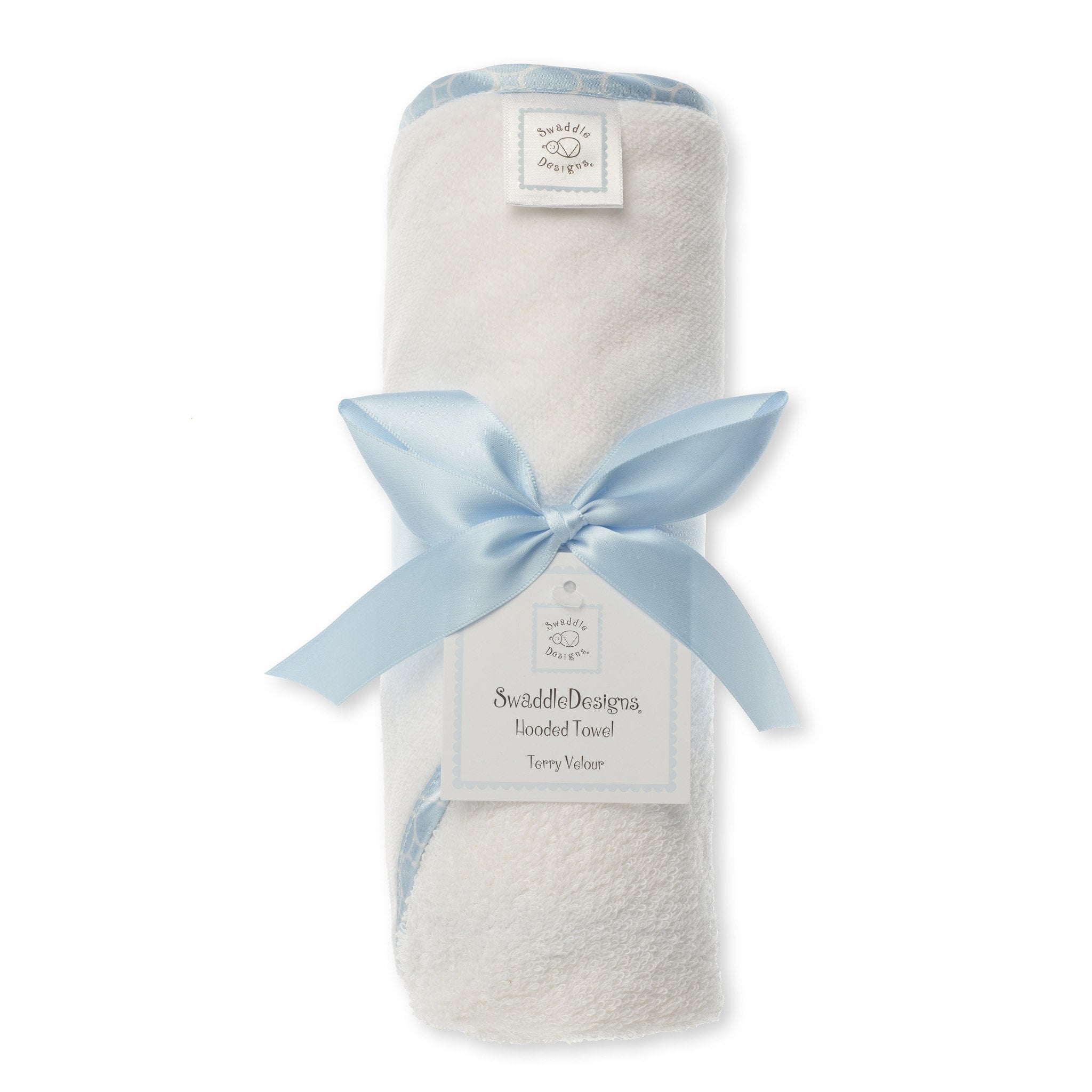 Terry Velour Hooded Towel Mini Mod Circles Trim, Pastel Blue