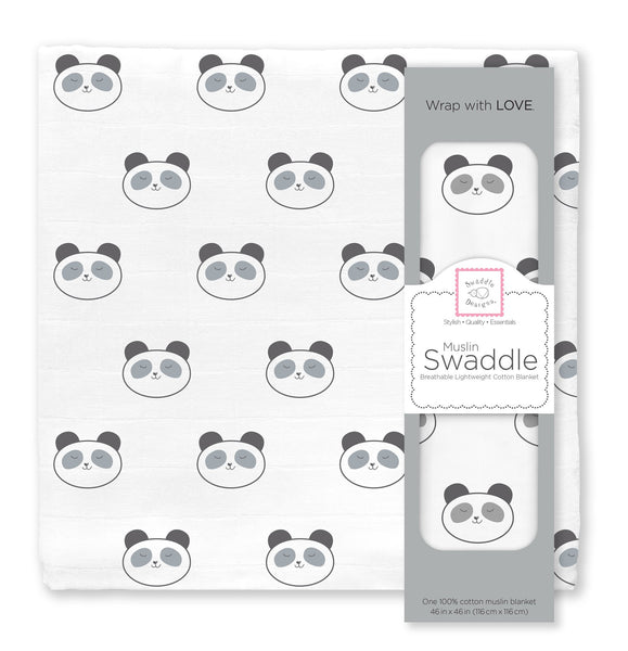 SwaddleDesigns Cotton Muslin Swaddle Blanket Black Panda