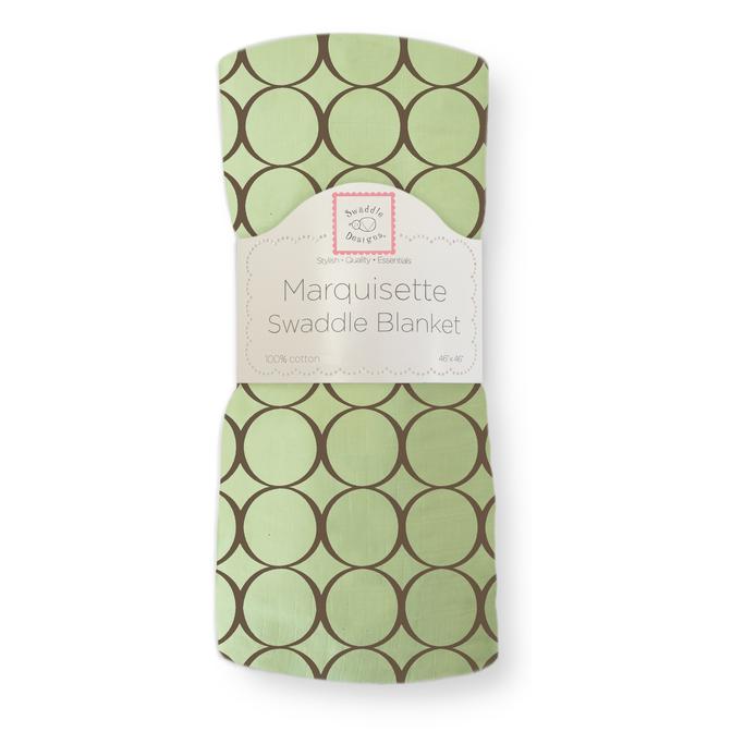 Marquisette Swaddle Blanket - Kiwi with Brown Mod Circles - LIMITED TIME DEAL