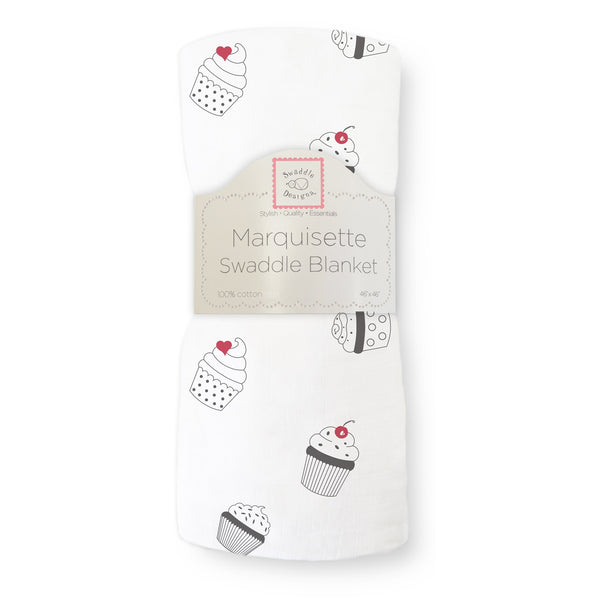 Marquisette Swaddle Blanket - Soft Black & White Cupcakes