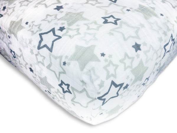 Muslin Fitted Crib Sheet Starshine, Sterling, Medium Gray