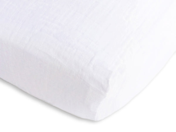 Muslin Fitted Crib Sheet - Pure White Muslin Fitted Crib Sheet