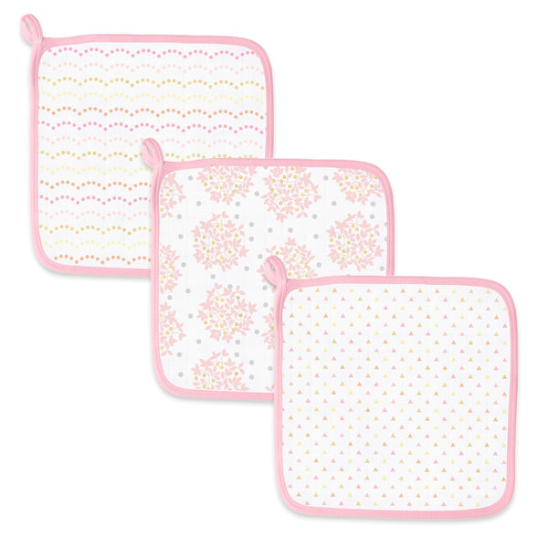 SwaddleDesigns Cotton Terry Velour Baby Washcloths, Set of 2, Kiwi Mini Mod Circles