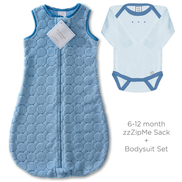 Cozy Puff Non-Weighted zzZipMe Sack + Jewel Tone Body Suit, Blue