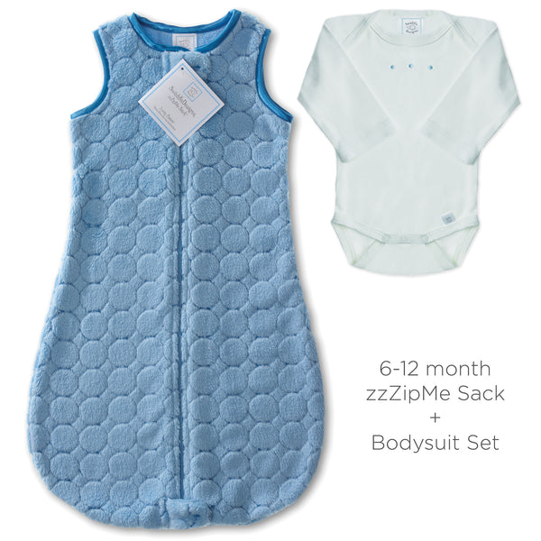 Cozy Puff Non-Weighted zzZipMe Sack + Pastel Body Suit, Blue