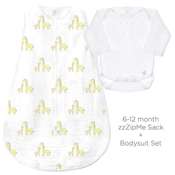 Muslin zzZipMe Sack Set - Mama and Baby Giraffe, Yellow
