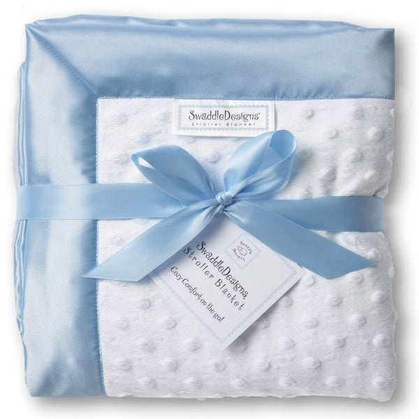 Stroller Blanket - Plush Dot with Baby Velvet, Pastel Blue, Large, 30x40 inches - Customized