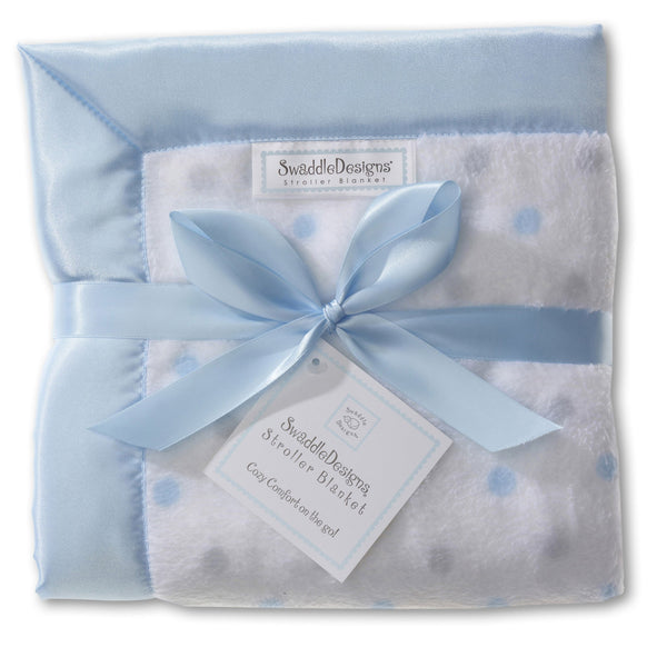 Stroller Blanket - Pastel & Sterling Dots, Pastel Blue, Large, 30x40 inches - Customized