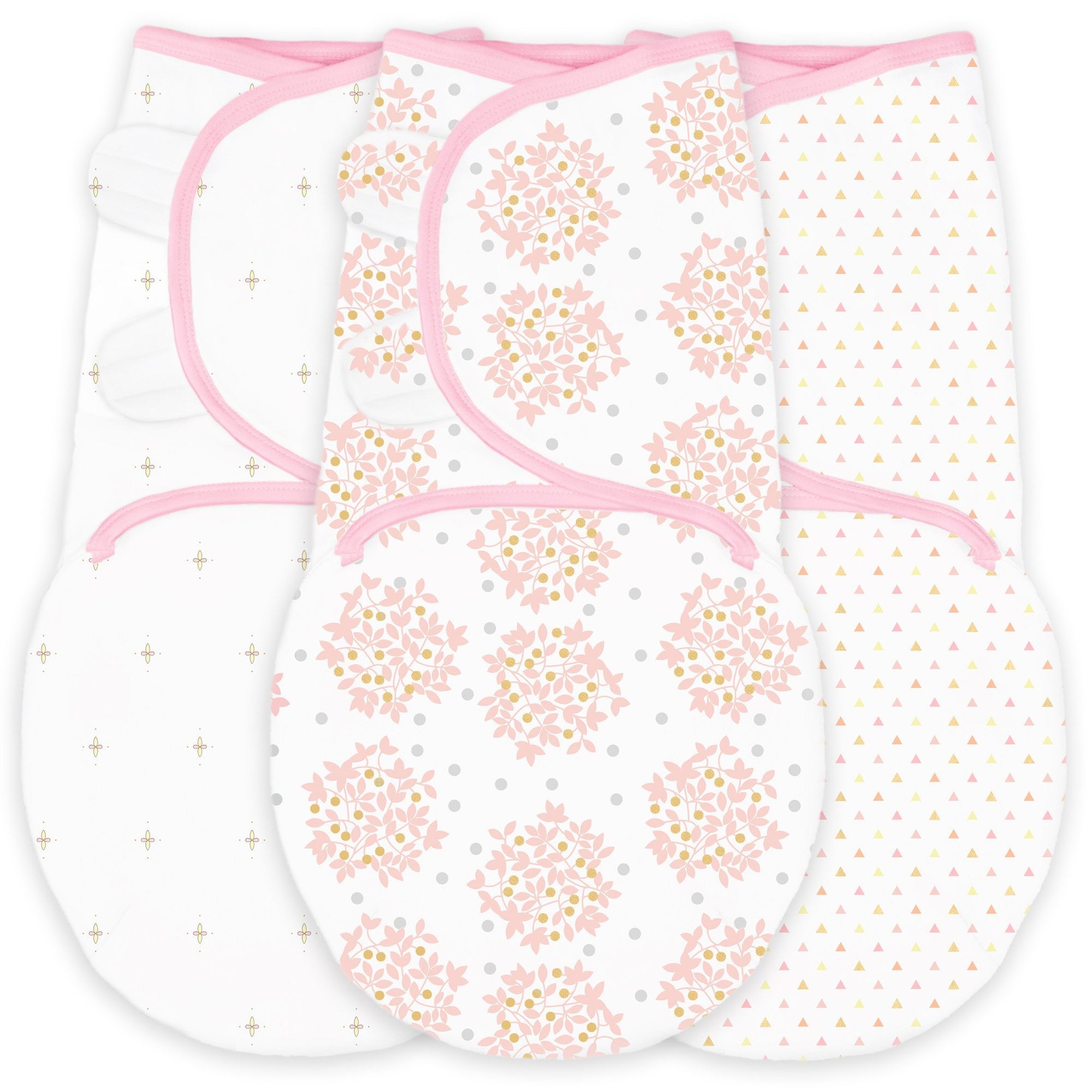 3 Swaddle Wraps - Heavenly Floral, Bella, Tiny Triangles, Pinks with T ...