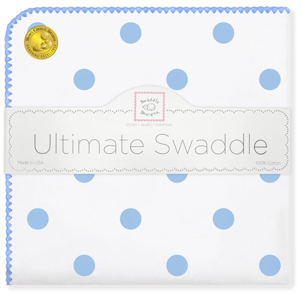 Ultimate Swaddle Blanket - Big Dots, Blue - Customized