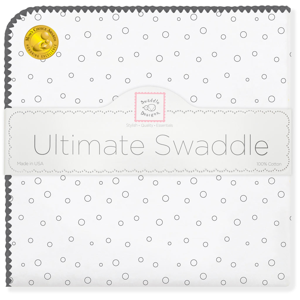 Ultimate Swaddle Blanket - Soft Black Pearl Bubble Dots on White