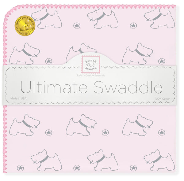 Ultimate Swaddle Blanket - Gray Doggie, Pink - Customized