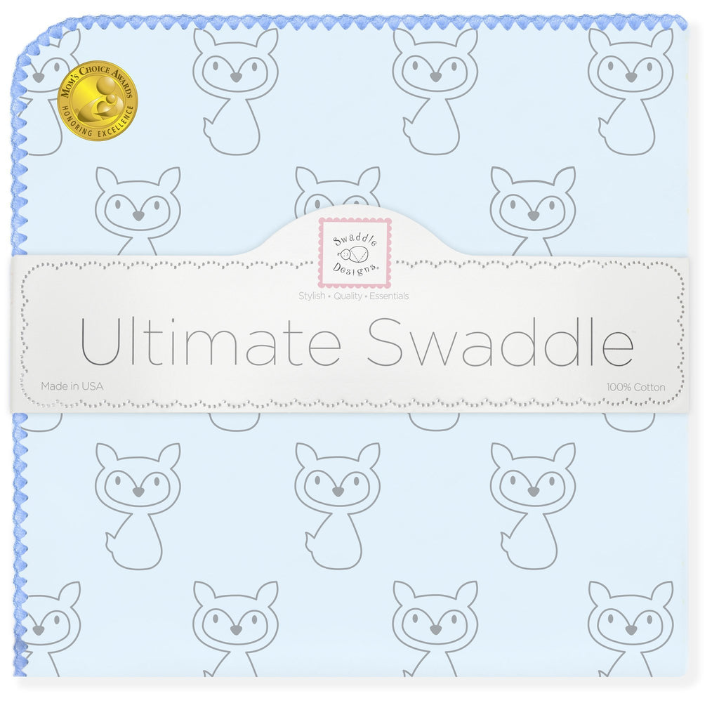 Ultimate Swaddle Blanket - Gray Fox, Blue - Customized