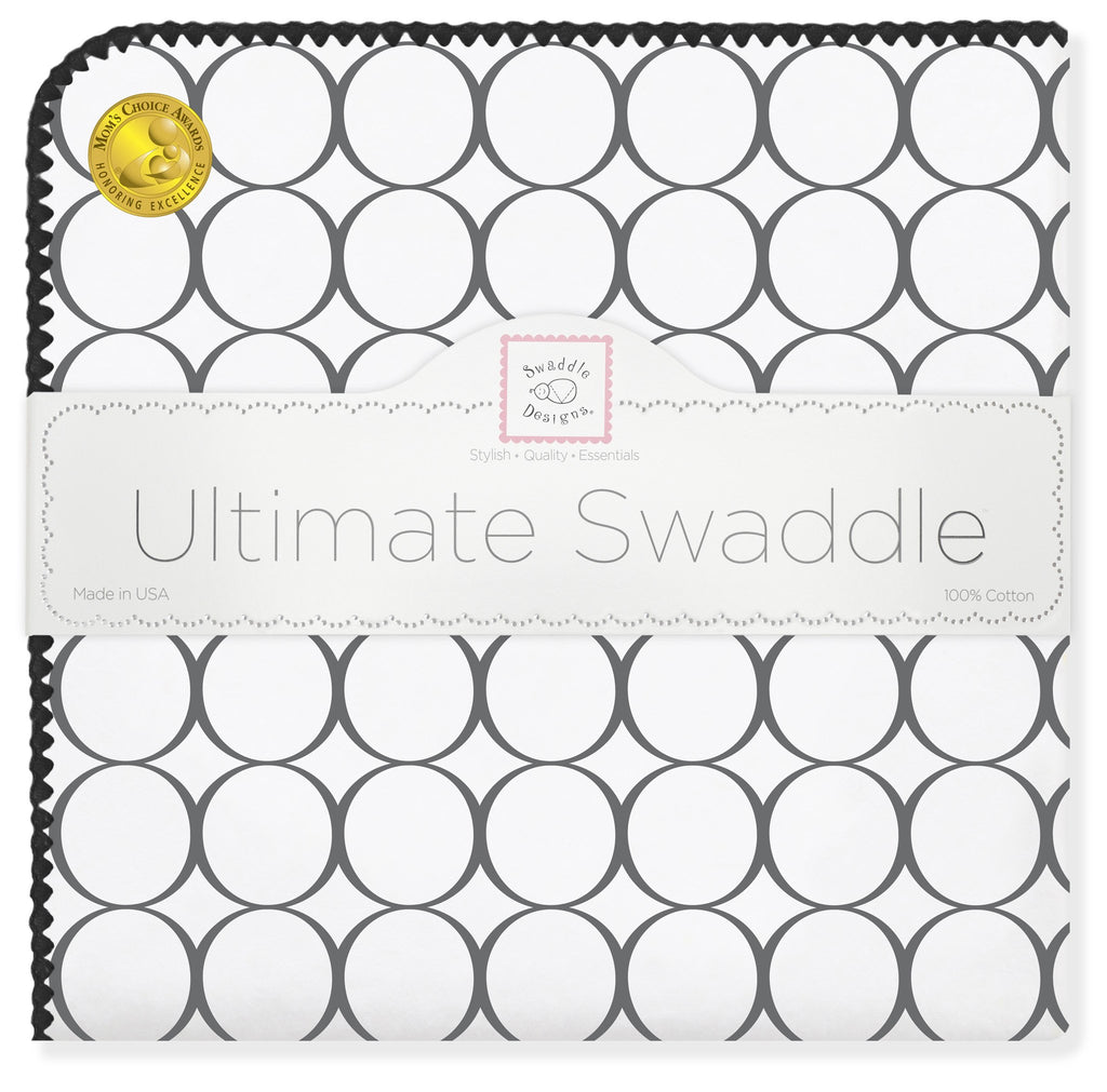 Ultimate Swaddle Blanket - Mod Circles on White, Black - Customized