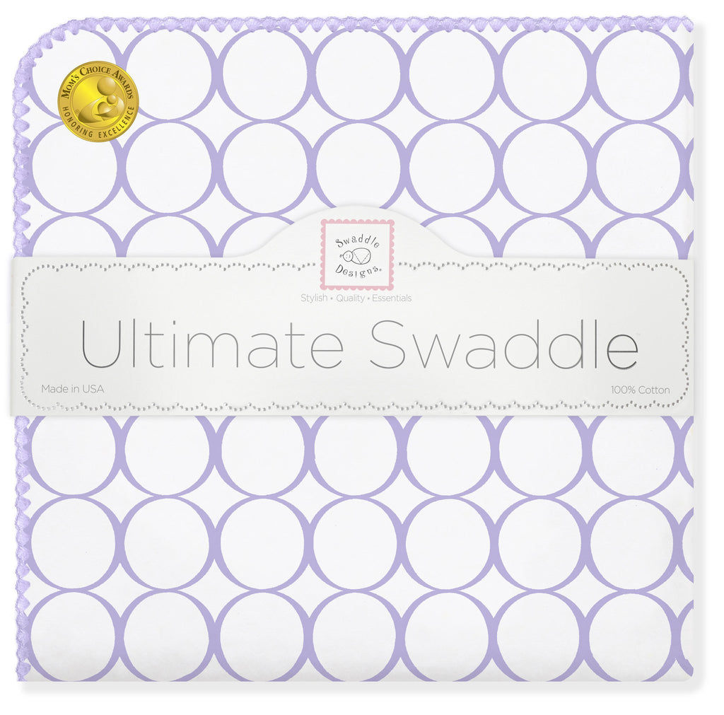 Ultimate Swaddle Blanket - Mod Circles on White, Lavender - Customized