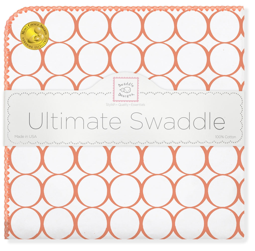 Ultimate Swaddle Blanket - Mod Circles on White, Orange - Customized