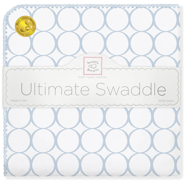 Ultimate Swaddle Blanket - Mod Circles on White, Pastel Blue - Customized