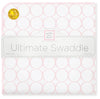 Ultimate Swaddle Blanket - Mod Circles on White, Pastel Pink