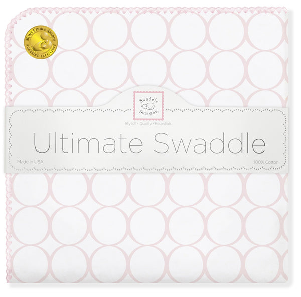Ultimate Swaddle Blanket - Mod Circles on White, Pastel Pink - Customized