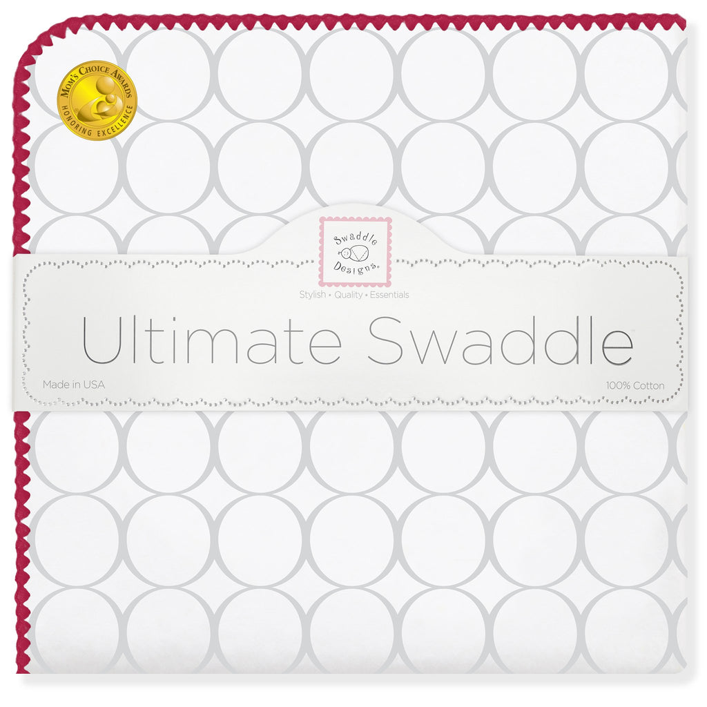 Ultimate Swaddle Blanket - Mod Circle on White Sterling w/ Red Trim