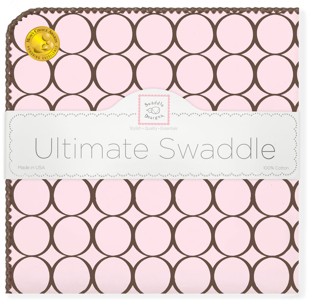 Ultimate Swaddle Blanket - Brown Mod Circles on Pastel Pink ...