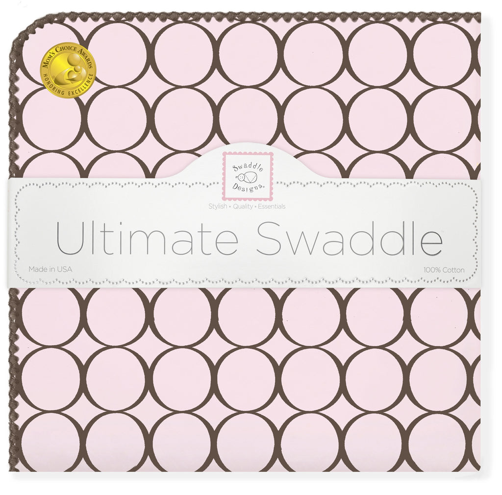 Ultimate Swaddle Blanket - Brown Mod Circles, Pastel Pink - Customized