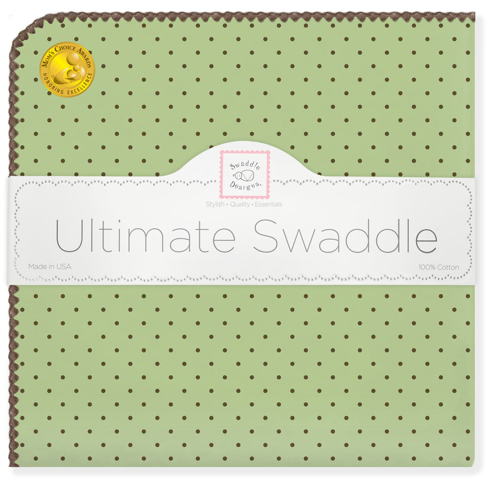 Ultimate Swaddle Blanket - Brown Polka Dots on Lime