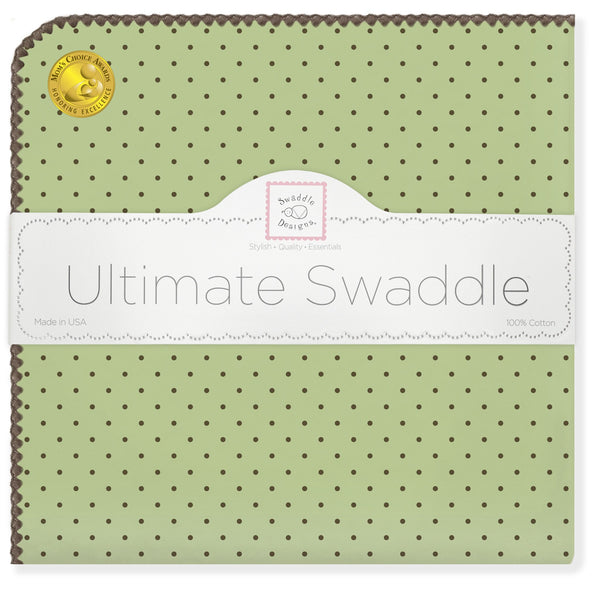Ultimate Swaddle Blanket - Brown Polka Dots, Lime - Customized