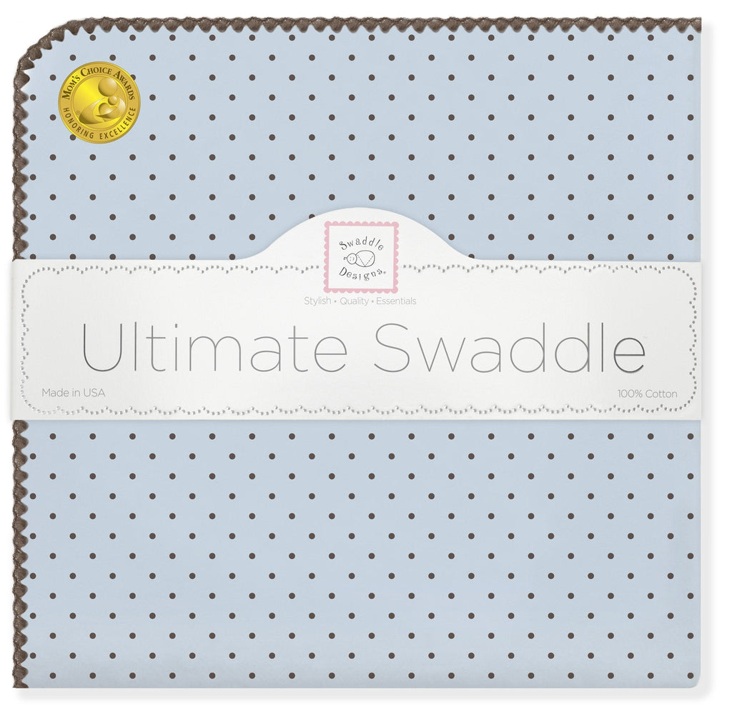 'Ultimate Swaddle Blanket - Brown Polka Dots, Pastel Blue' - Customized