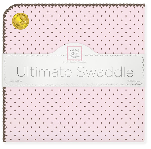 Ultimate Swaddle Blanket - Brown Polka Dots, Pastel Pink - Customized