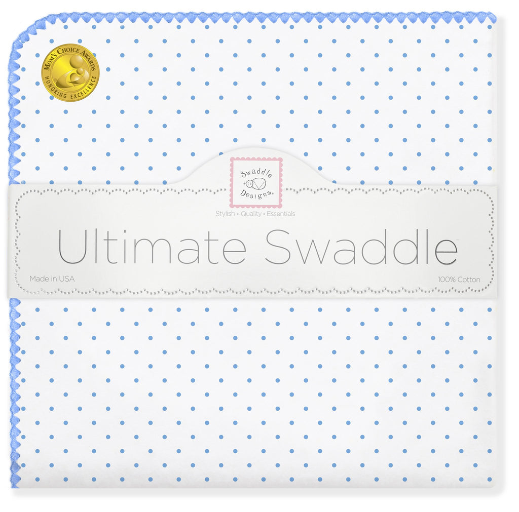 Ultimate Swaddle Blanket - Classic Polka Dots, Blue - Customized
