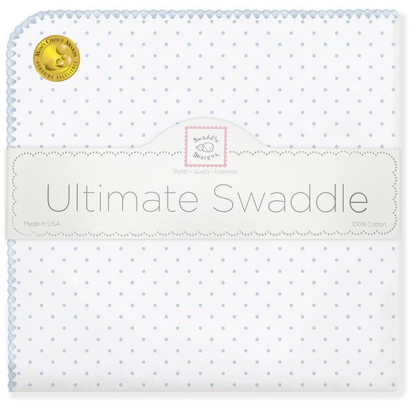 Ultimate Swaddle Blanket - Classic Polka Dots, Pastel Blue - Customized