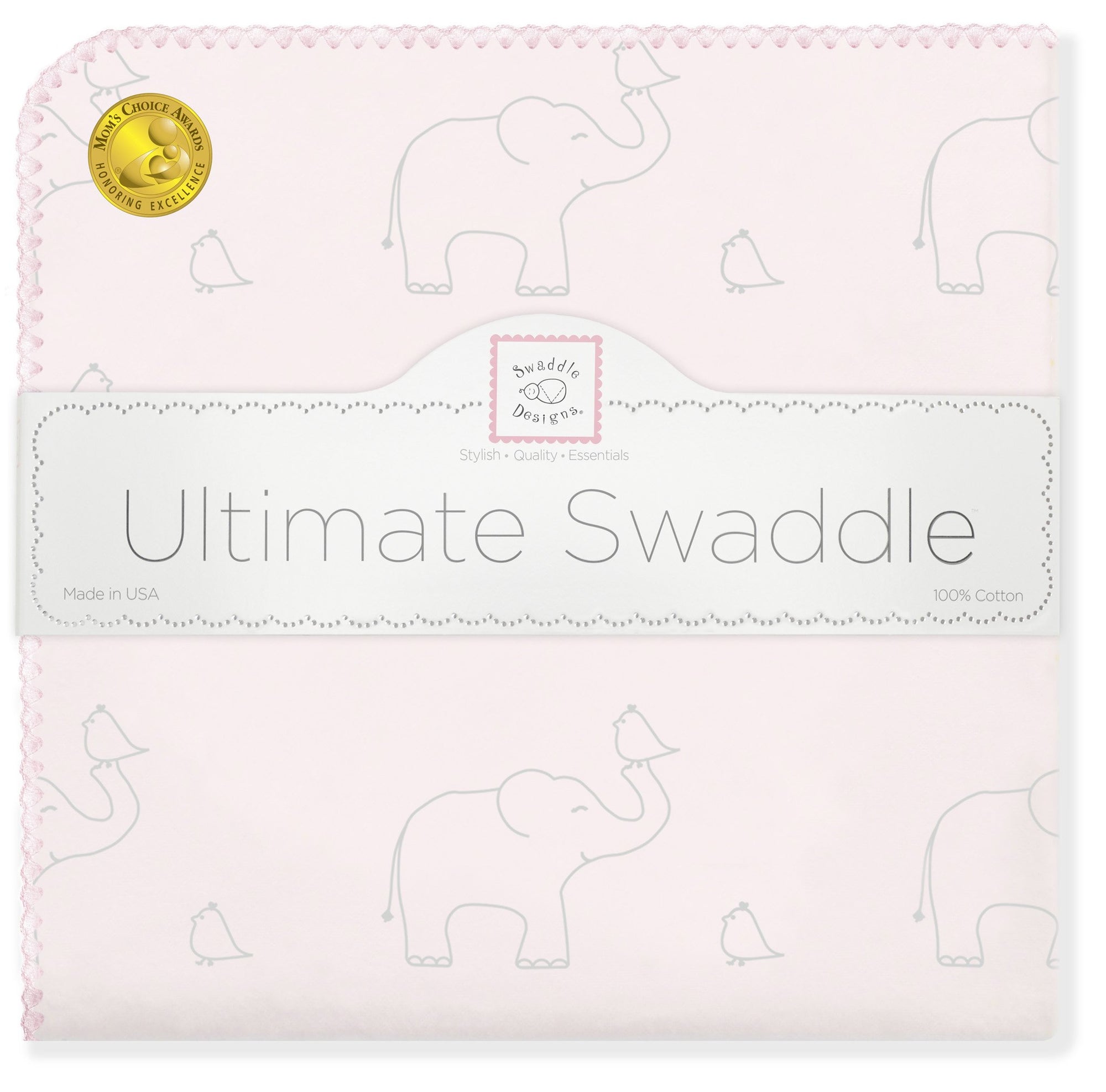 Ultimate Swaddle Blanket Sterling Deco Elephants, Sunwashed Pink
