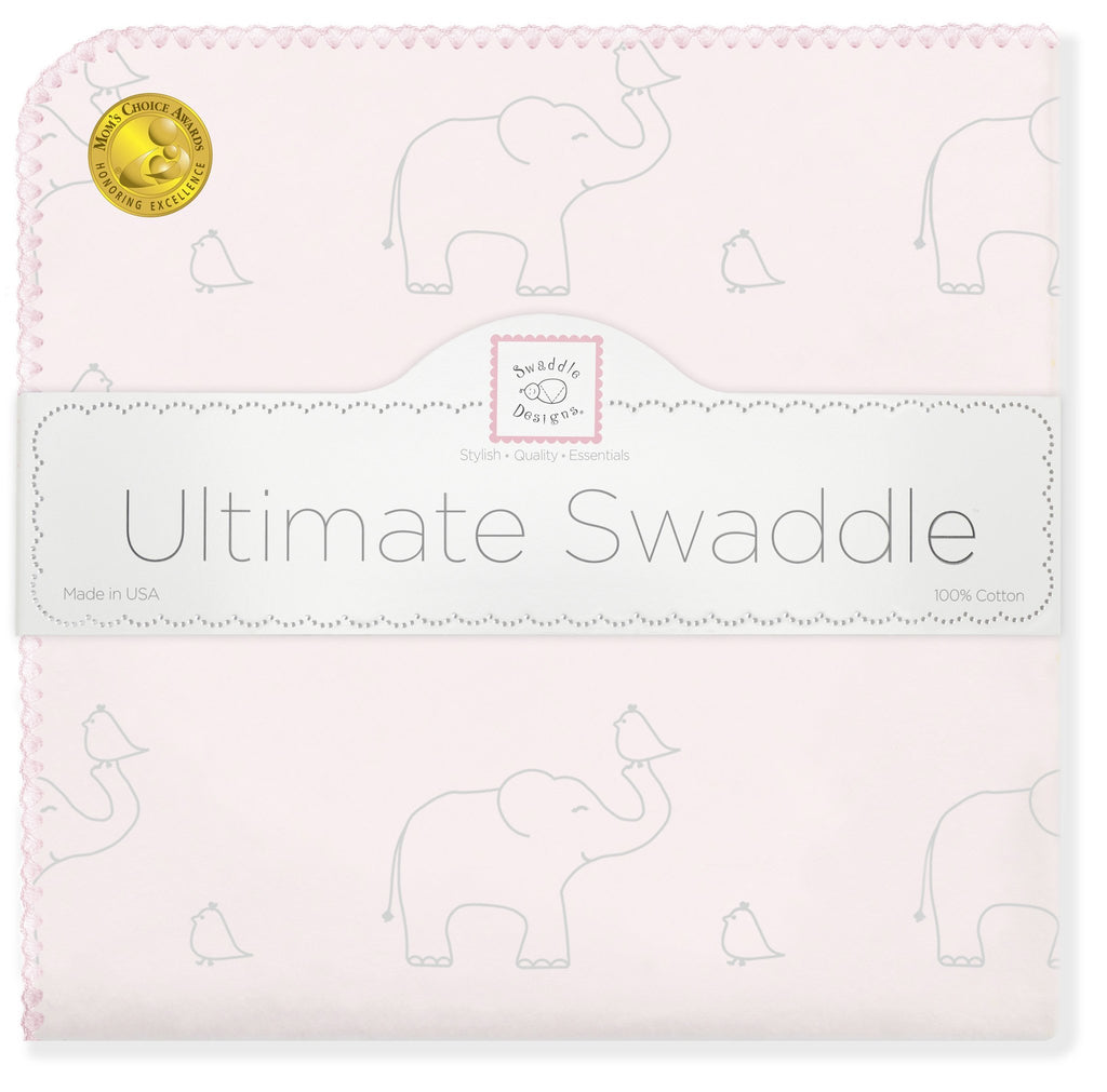 Ultimate Swaddle Blanket - Sterling Deco Elephants, Sunwashed Pink - Customized