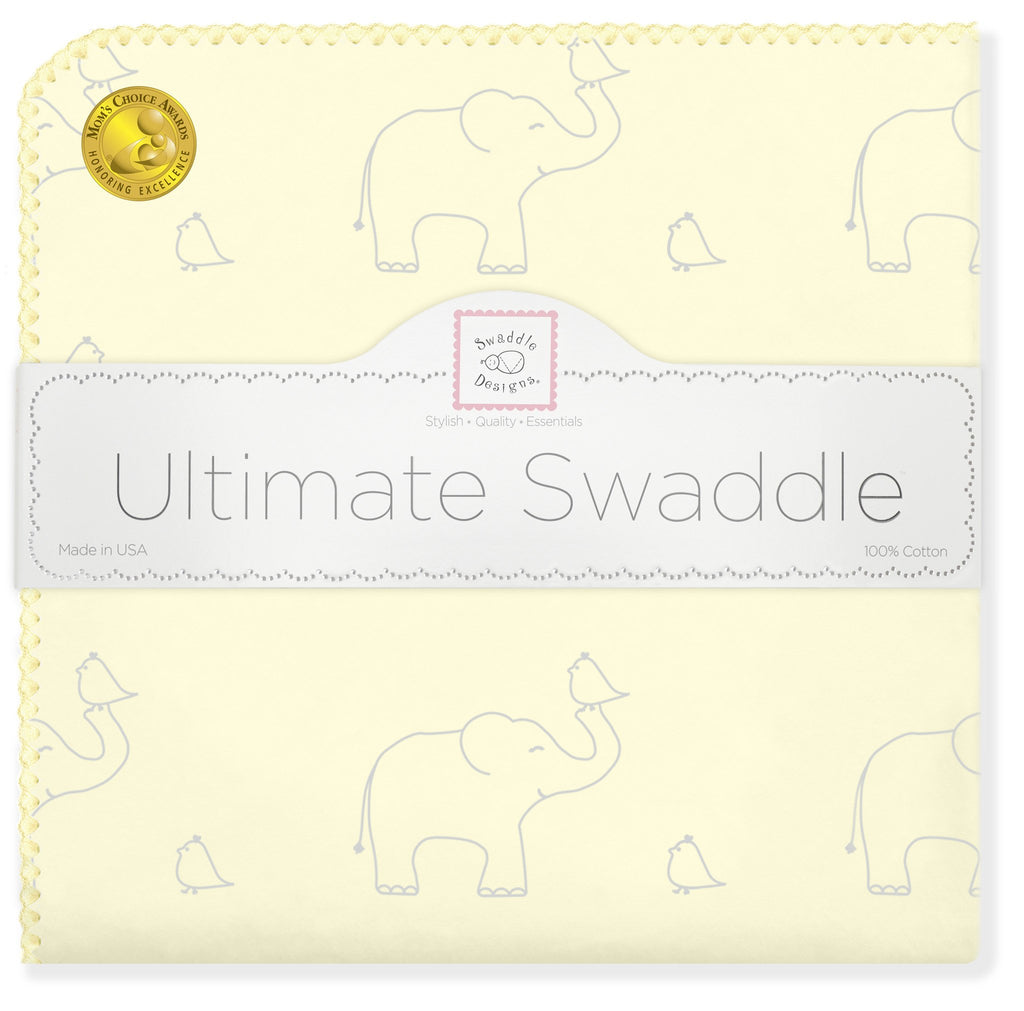 Ultimate Swaddle Blanket - Sterling Deco Elephants, Sunwashed Yellow - Customized