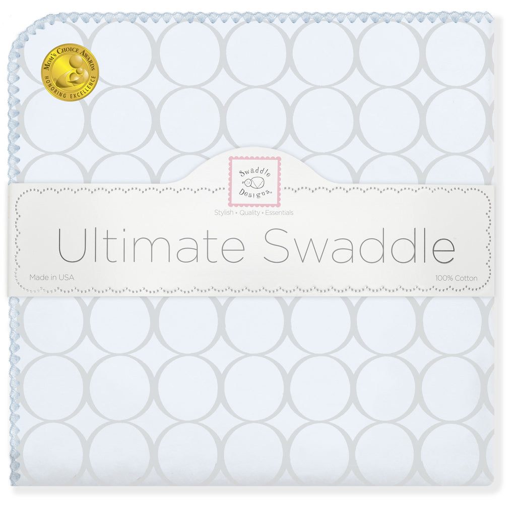 SwaddleDesigns Ultimate Receiving Blanket - 42" X 42", Sterling Mod Circles On Sunwashed Blue, Cotton Flannel