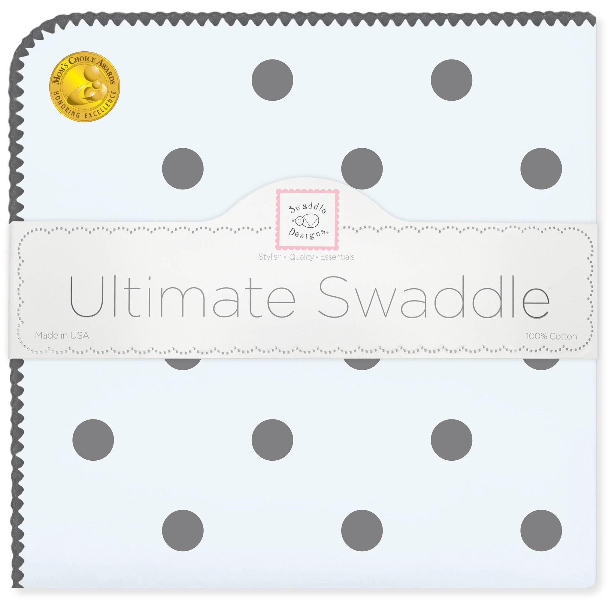 SwaddleDesigns Ultimate Receiving Blanket - 42x42 Inch Cotton Flannel Baby Blanket With Swaddle Guide, Bright Blue Polka Dots