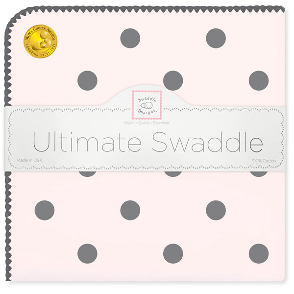 Ultimate Swaddle Blanket - Soft Black Pearl Big Dots on Soft Pink