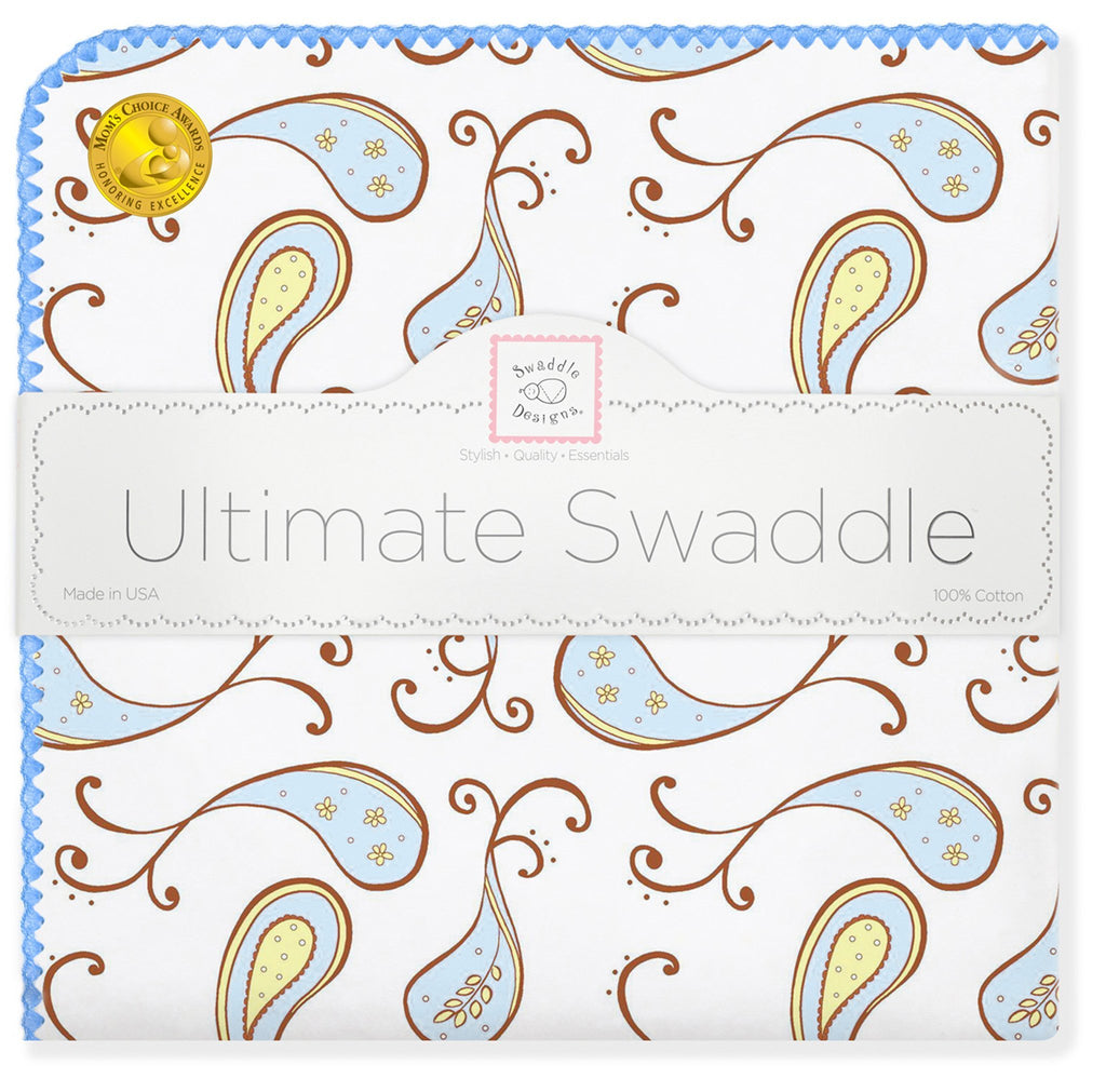 Ultimate Swaddle Blanket - Triplets Paisley, Pastel Blue - Customized